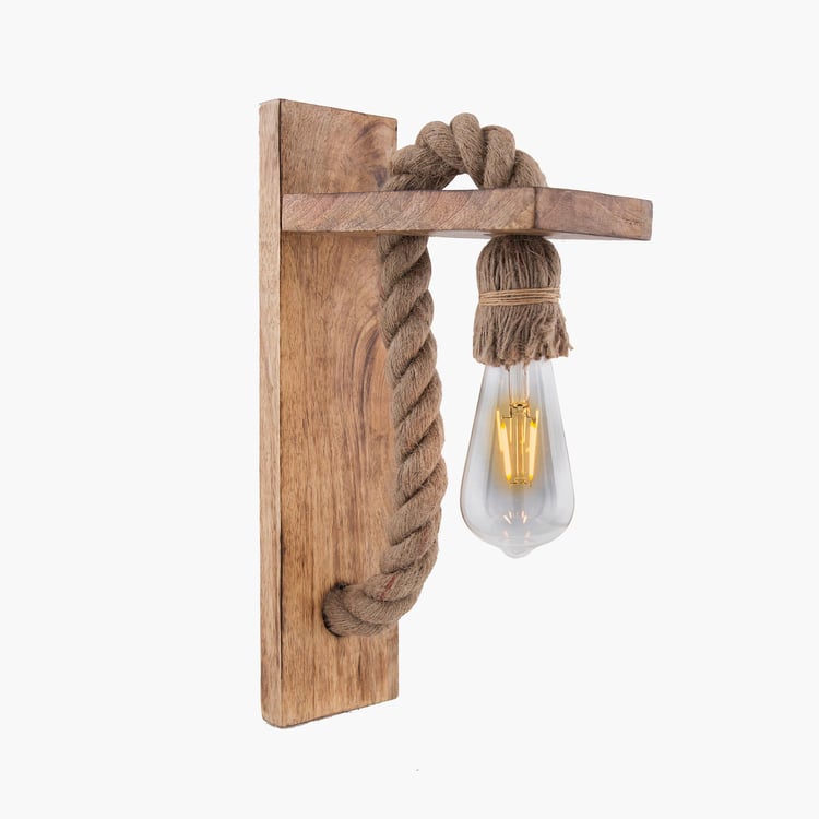 HOMESAKE Corsica Beige Rope Wall Lamp with Wooden Stand -26 cm X 29 cm