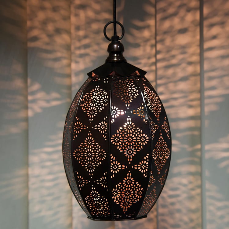 HOMESAKE Brown Metal Oval Moroccan Hanging Ceiling Lamp - 20 x 38 cm