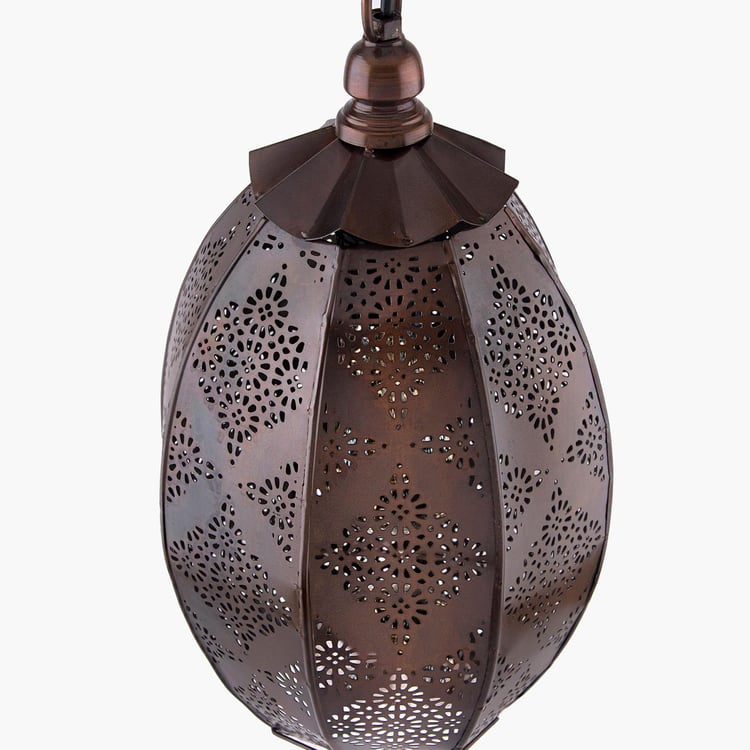 HOMESAKE Brown Metal Oval Moroccan Hanging Ceiling Lamp - 20 x 38 cm