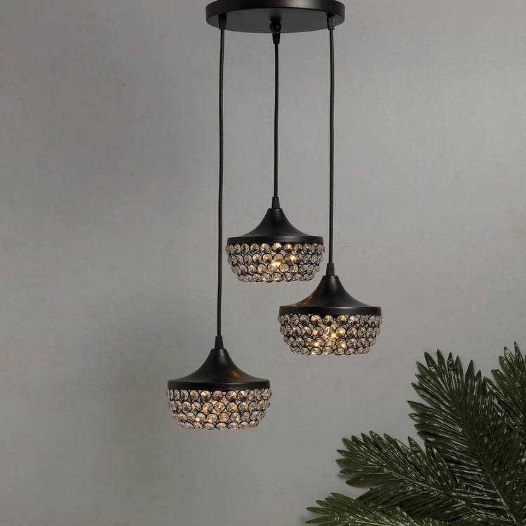 HOMESAKE Corsica Black Crystal Round 3-Lights Chandelier-22 x 22 x 115 cm