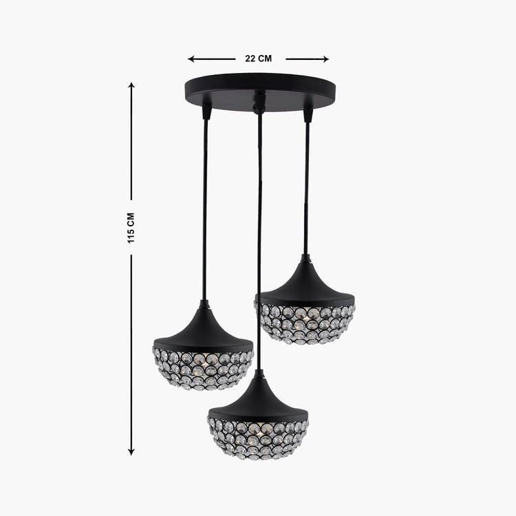 HOMESAKE Corsica Black Crystal Round 3-Lights Chandelier-22 x 22 x 115 cm