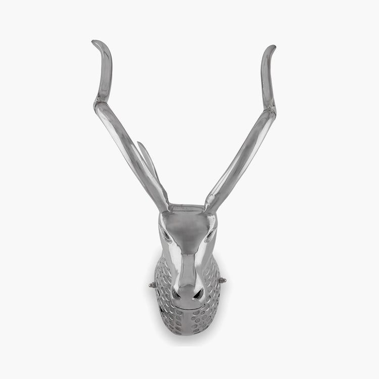 HOMESAKE Silver Aluminium Deer Head Wall Light Lamp- 38X44 Cm