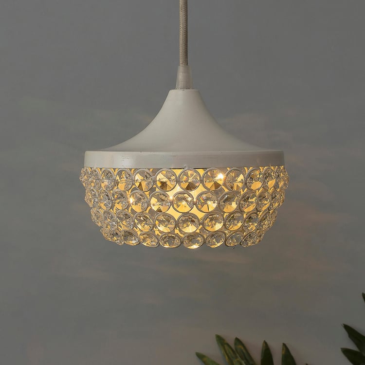 HOMESAKE Metal White Mesh Pendant Hanging Lamp - 17 x 20 cm