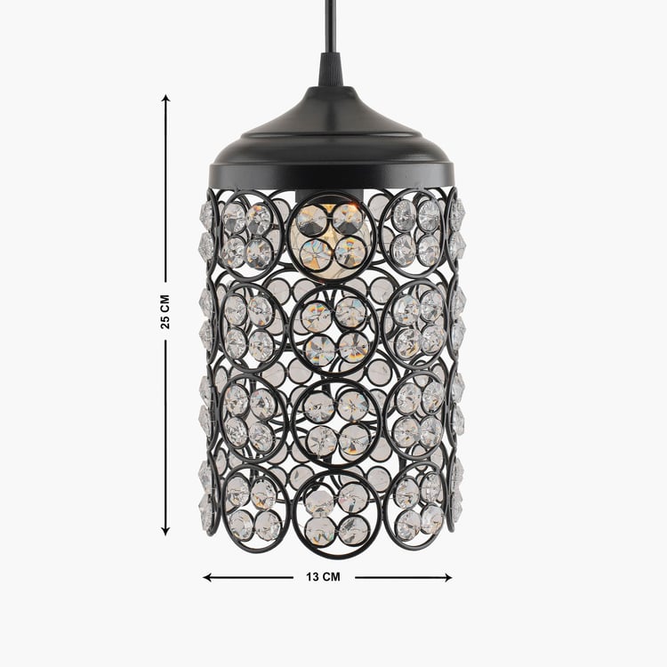 HOMESAKE Black Quad Crystal Hanging Lamp- 13x25cm