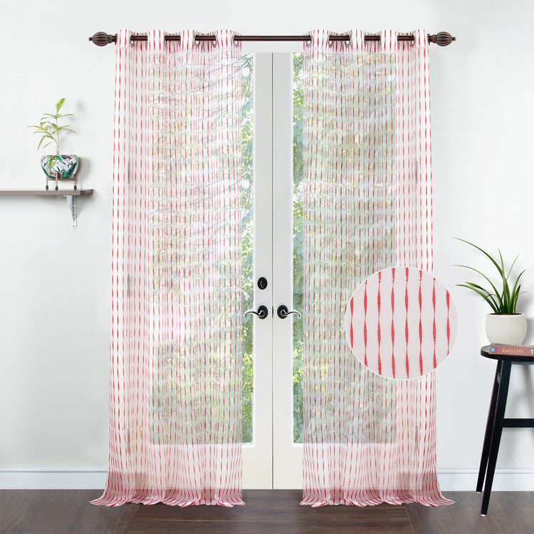 DECO WINDOW Red Printed Sheer Door Curtain - 132x274cm - Set of 2