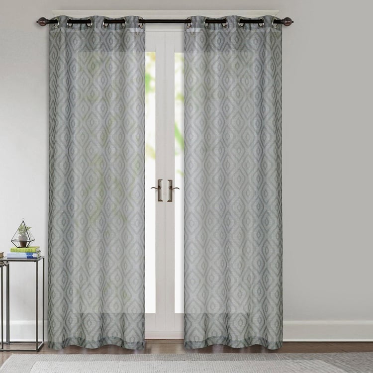 DECO WINDOW Grey Semi-Sheer Printed Door Curtain - 132x274cm - Set of 2