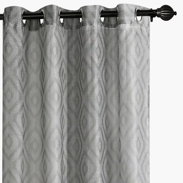 DECO WINDOW Grey Semi-Sheer Printed Door Curtain - 132x274cm - Set of 2