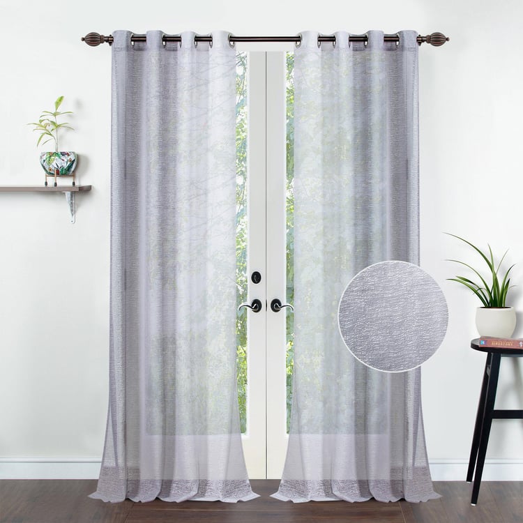 DECO WINDOW Grey Printed Sheer Door Curtain - 132x274cm - Set of 2