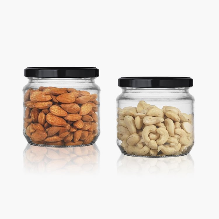 Corsica White Glass Jar with Metal Cap- 350 ml- Set of 2