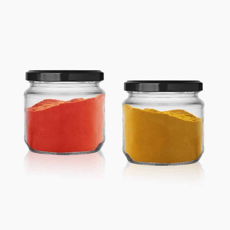 Corsica White Glass Jar with Metal Cap- 350 ml- Set of 2