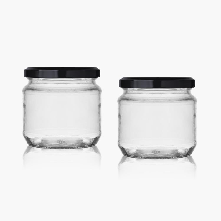 Corsica White Glass Jar with Metal Cap- 350 ml- Set of 2