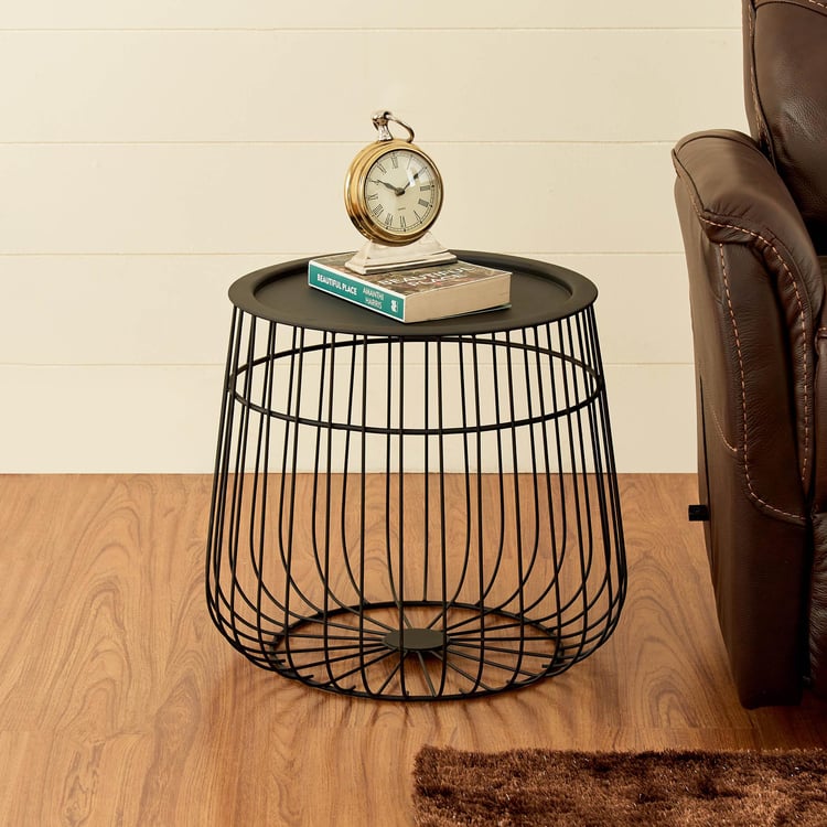 Noel Metal Basket End Table - Black