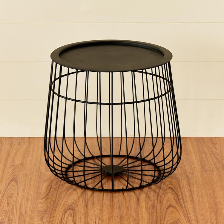 Noel Metal Basket End Table - Black