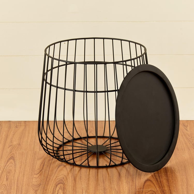 Noel Metal Basket End Table - Black