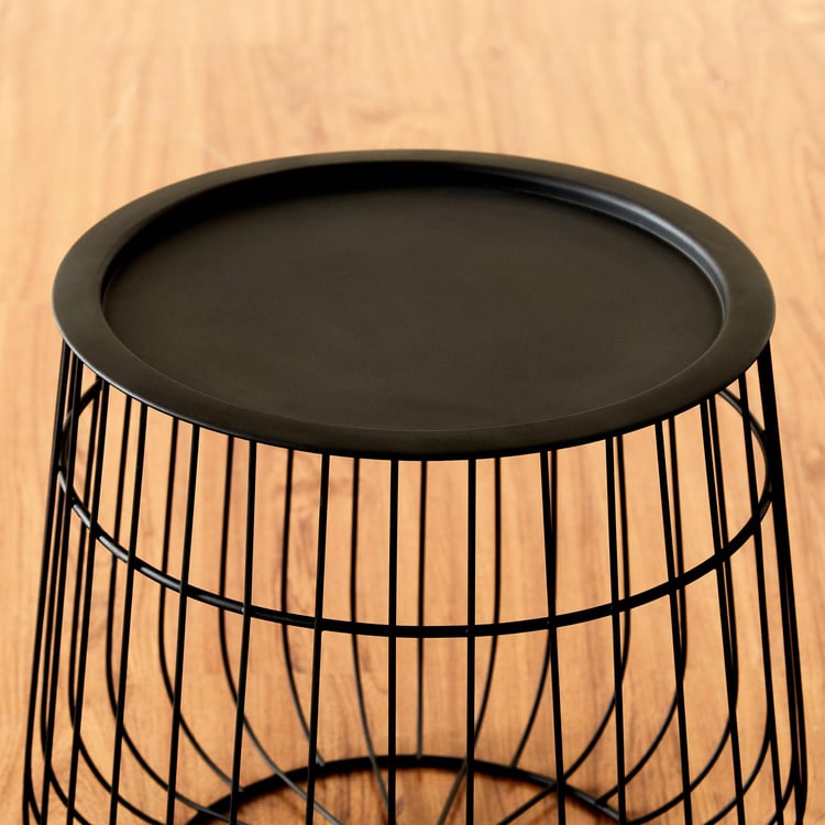 Noel Metal Basket End Table - Black
