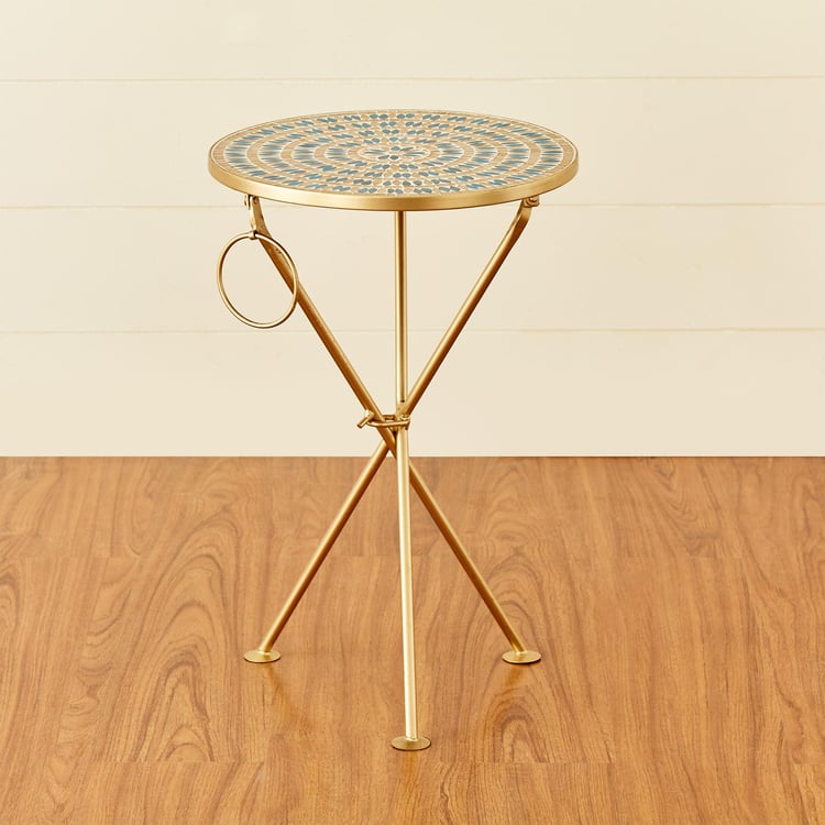 Teardrop Metal Tripod End Table - Gold