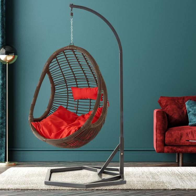 Helios Brezza Java Hanging Chair with Stand and Seat Cushions - Brown