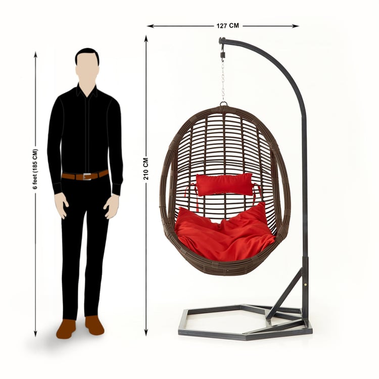 Helios Brezza Java Hanging Chair with Stand and Seat Cushions - Brown