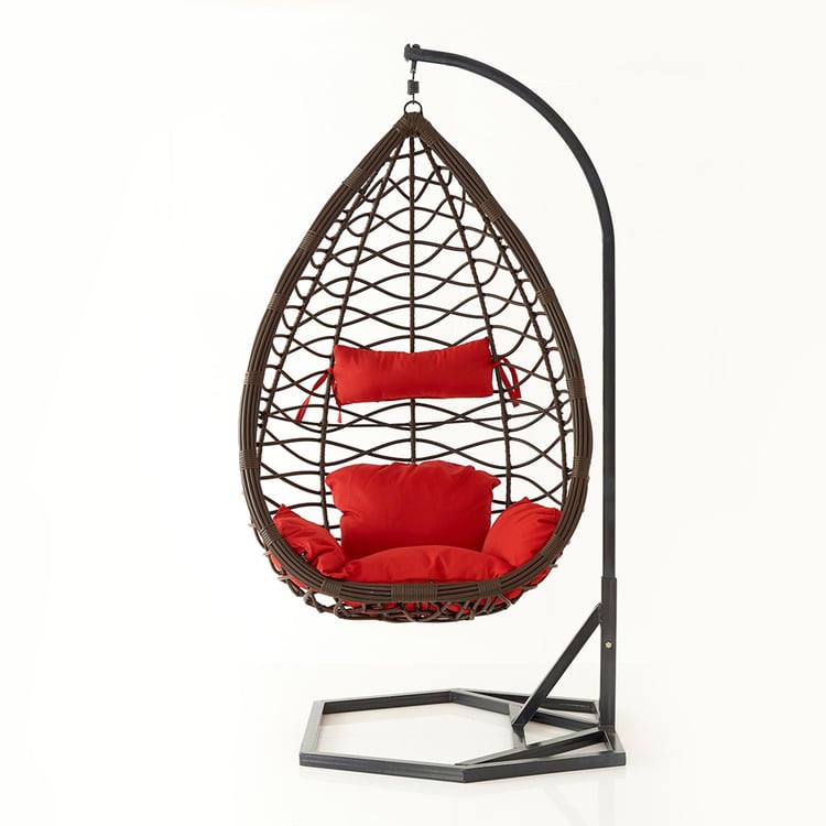 Helios Brezza Jimmy Hanging Chair with Stand and Seat Cushions - Brown