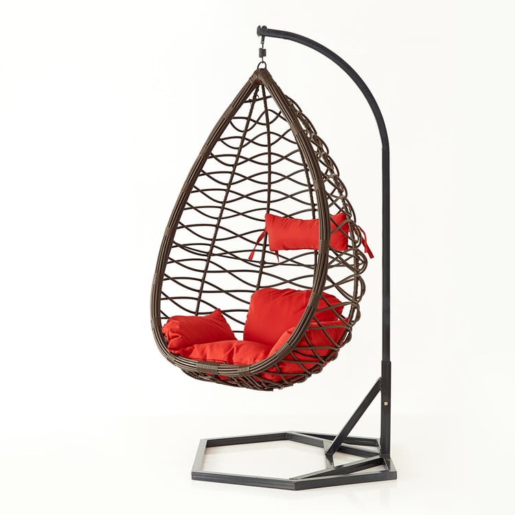 Helios Brezza Jimmy Hanging Chair with Stand and Seat Cushions - Brown