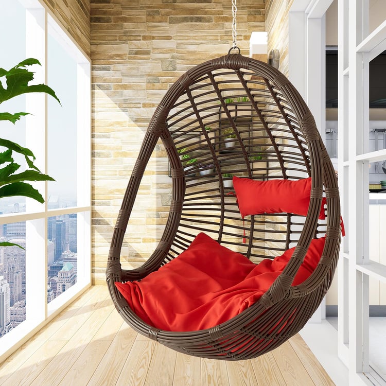 Helios Brezza Wicker Hanging Swing with Seat Cushions - Brown