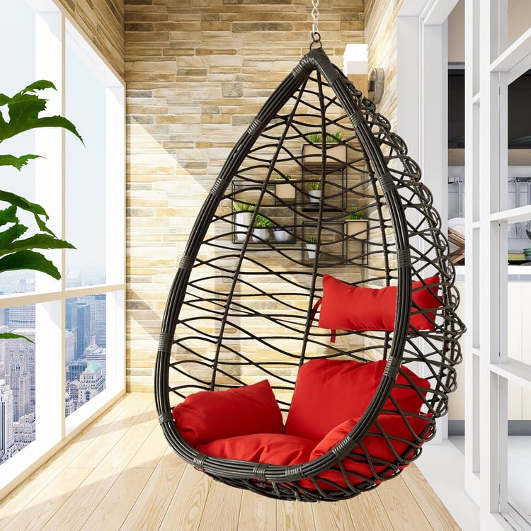 Helios Brezza Uber Wicker Hanging Swing with Seat Cushions - Brown