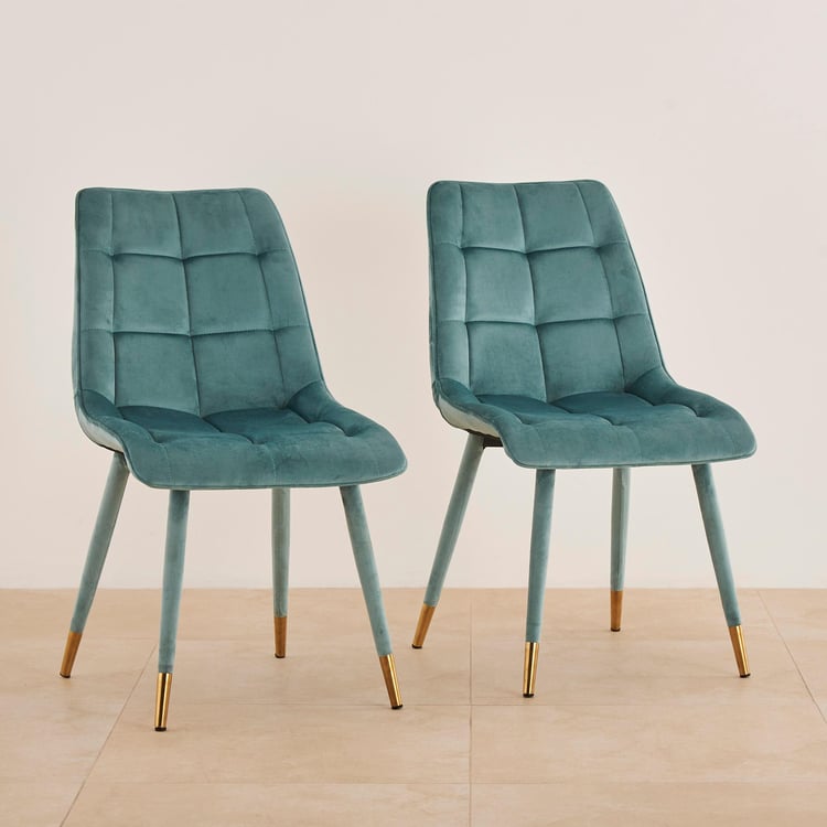 Bianca Set of 2 Velvet Dining Chairs - Sea Blue