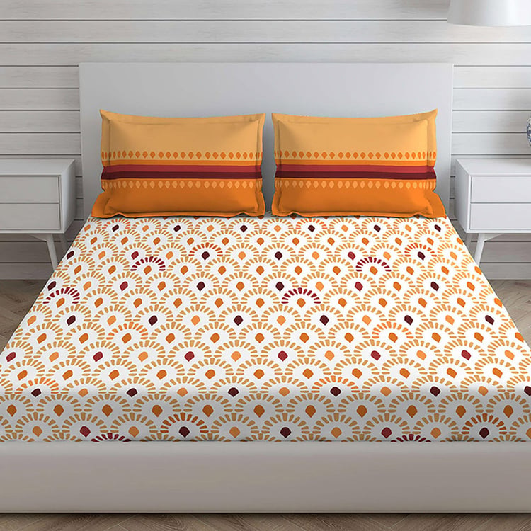 LAYERS Firenze Multicolour Printed Cotton Double Bedsheet Set - 3Pcs