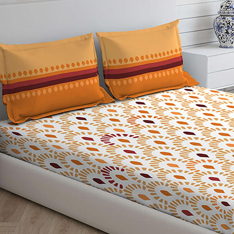 LAYERS Firenze Multicolour Printed Cotton Double Bedsheet Set - 3Pcs