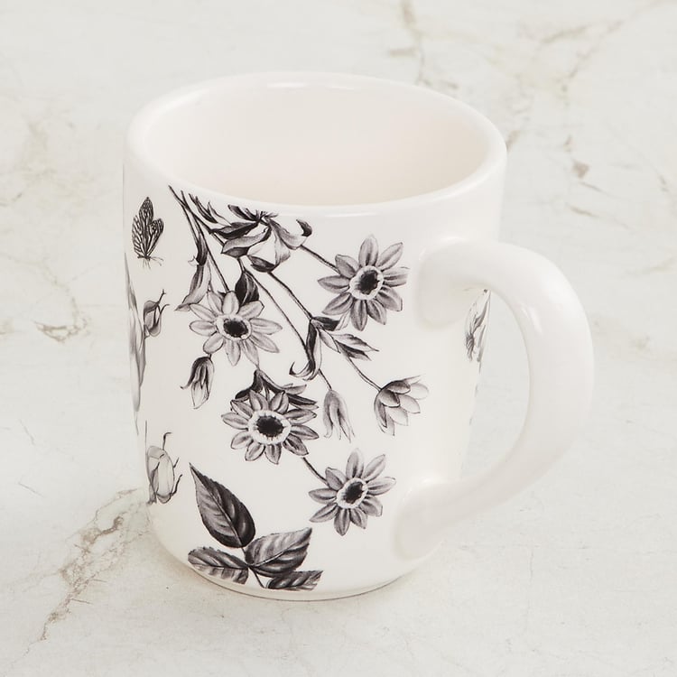 Maris-Botanical Black And White Printed Stoneware Small Coffee Mug - 220ml