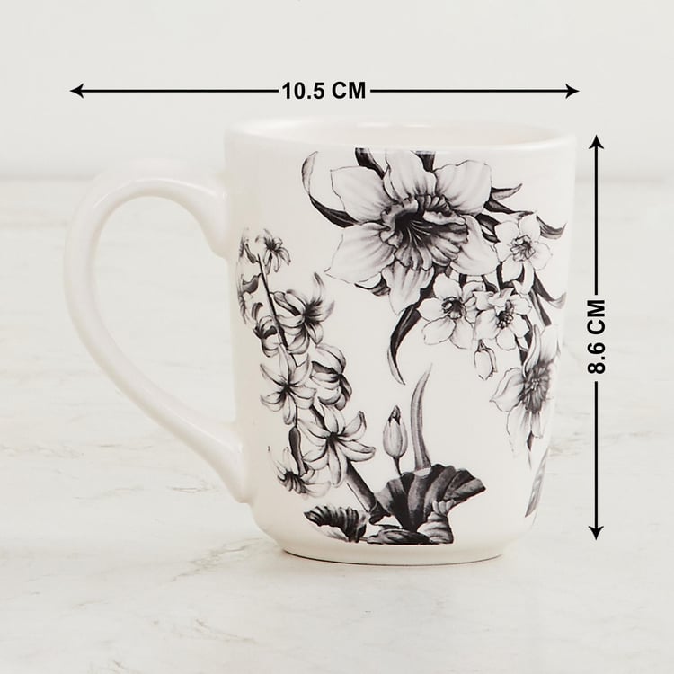 Maris-Botanical Black And White Printed Stoneware Small Coffee Mug - 220ml