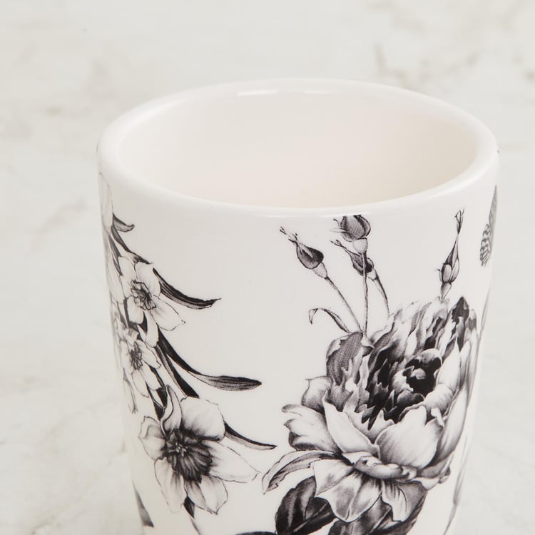 Maris-Botanical Black And White Printed Stoneware Small Coffee Mug - 220ml