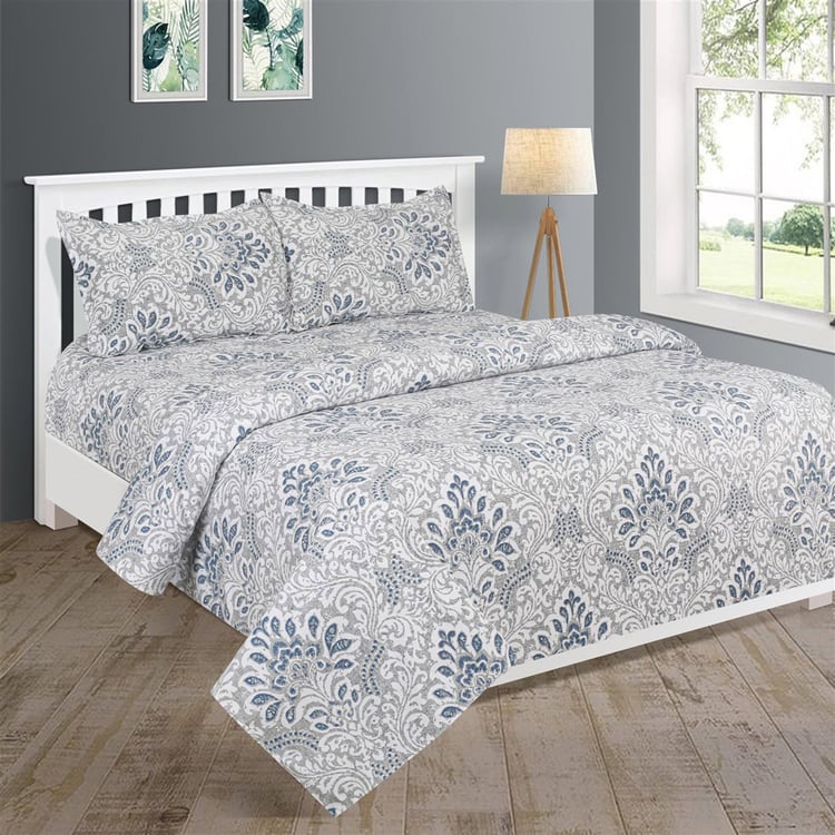 SWAYAM- Grey Ethnic Motif Printed Double Bedsheet Set-3Pcs