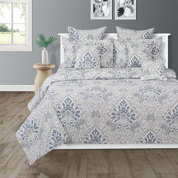 SWAYAM- Grey Ethnic Motif Printed Double Bedsheet Set-3Pcs