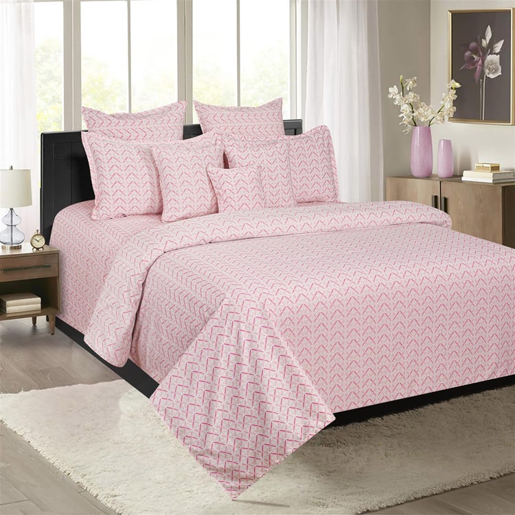 SWAYAM Pastel Vogue- Pink Geometric Printed Double Bedsheet- 3Pcs