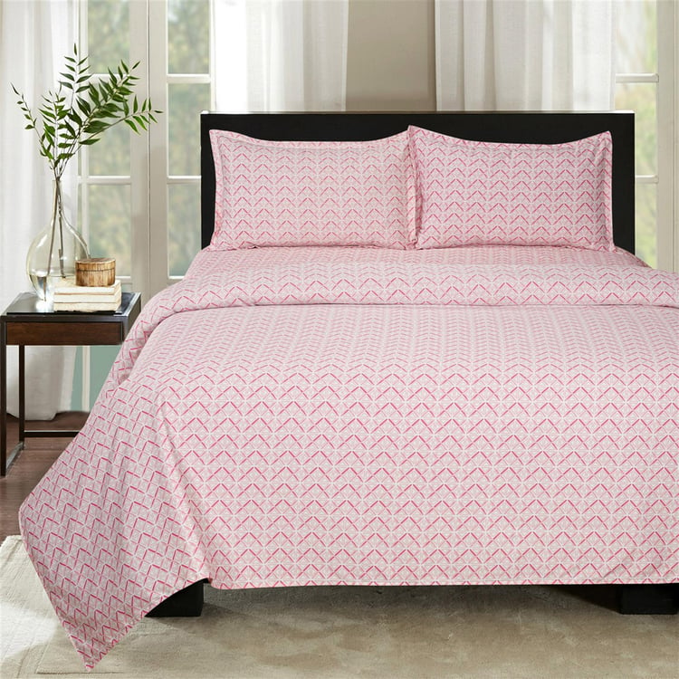 SWAYAM Pastel Vogue- Pink Geometric Printed Double Bedsheet- 3Pcs