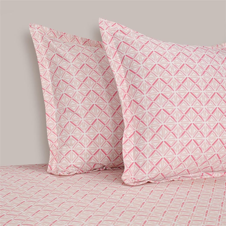 SWAYAM Pastel Vogue- Pink Geometric Printed Double Bedsheet- 3Pcs