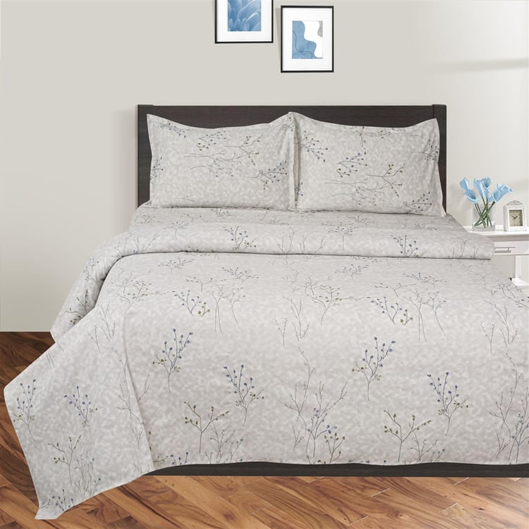 SWAYAM-Pastel Vogue Grey Printed Cotton Double Bedsheet Set- 3Pcs