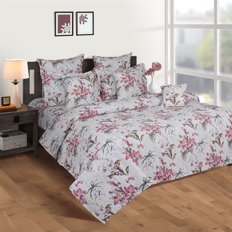 SWAYAM Pastel Vogue-Grey Floral Printed Double Bedsheet Set-3Pcs