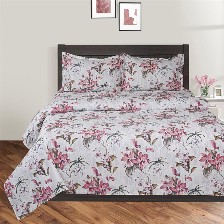 SWAYAM Pastel Vogue-Grey Floral Printed Double Bedsheet Set-3Pcs
