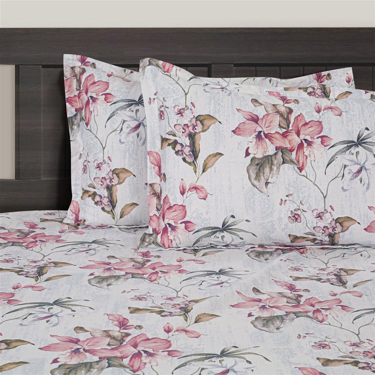 SWAYAM Pastel Vogue-Grey Floral Printed Double Bedsheet Set-3Pcs