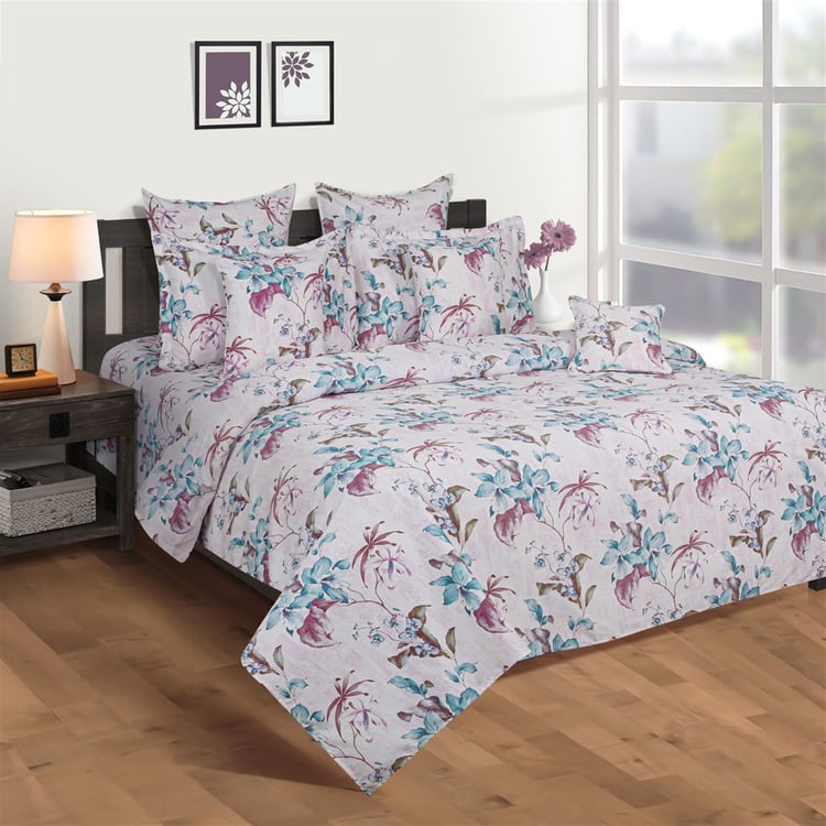 SWAYAM Pastel Vogue-White Floral Printed Double Bedsheet Set-3Pcs