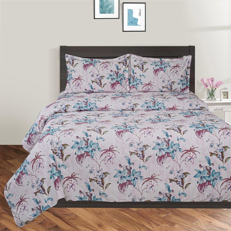 SWAYAM Pastel Vogue-White Floral Printed Double Bedsheet Set-3Pcs