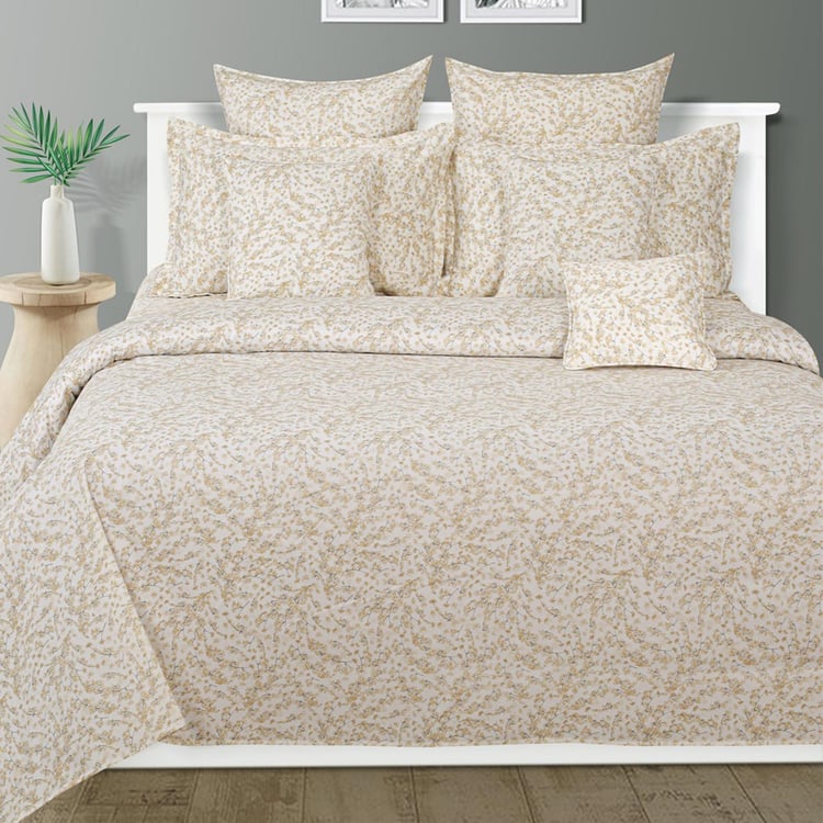 SWAYAM Pastel Vogue Beige Floral Printed Cotton Double Bedsheet Set- 3 Pcs