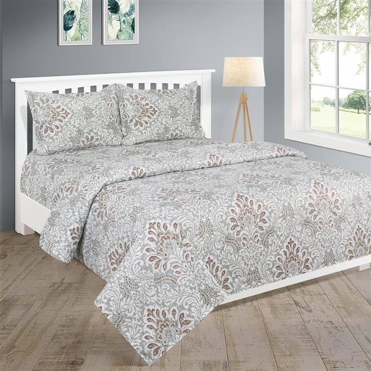 SWAYAM Pastel Vogue - Grey Ethnic Printed Double Bedsheet Set - 3Pcs
