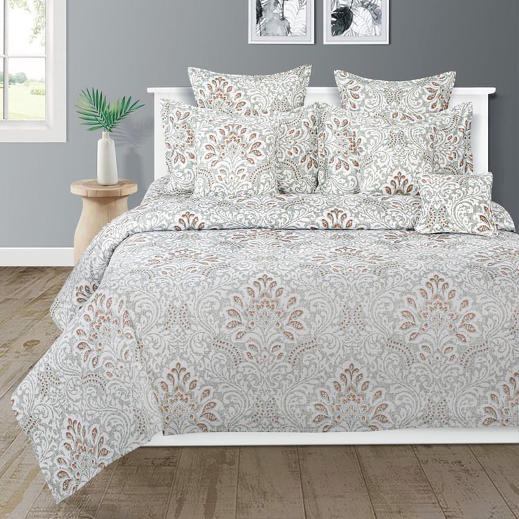 SWAYAM Pastel Vogue - Grey Ethnic Printed Double Bedsheet Set - 3Pcs