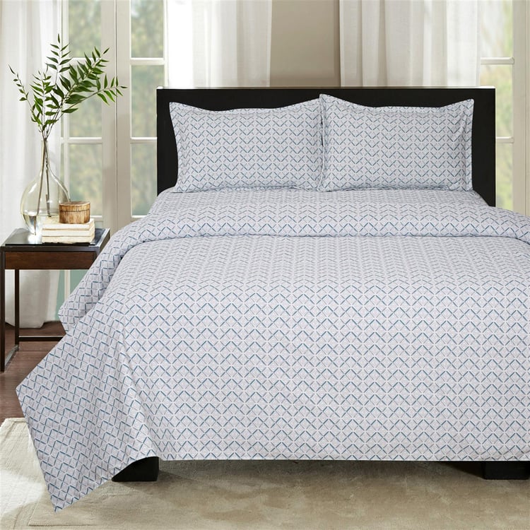 SWAYAM Pastel Vogue - Grey Geometric Printed Doubled Bedsheet Set-3Pcs