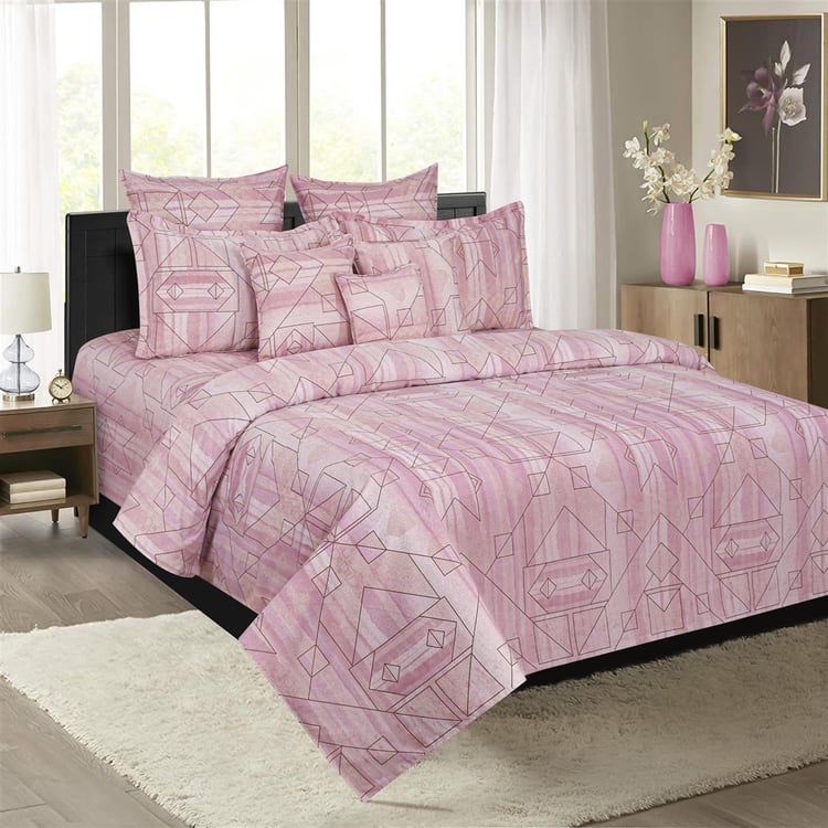 SWAYAM Pastel Vogue - Pink Geometric Printed Double Bedsheet Set - 3Pcs