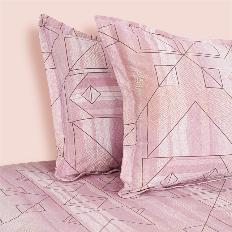SWAYAM Pastel Vogue - Pink Geometric Printed Double Bedsheet Set - 3Pcs