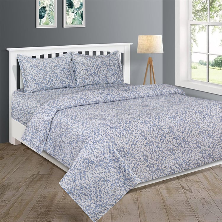 SWAYAM Pastel Vogue - Blue Floral Printed Double Bedsheet Set-3Pcs